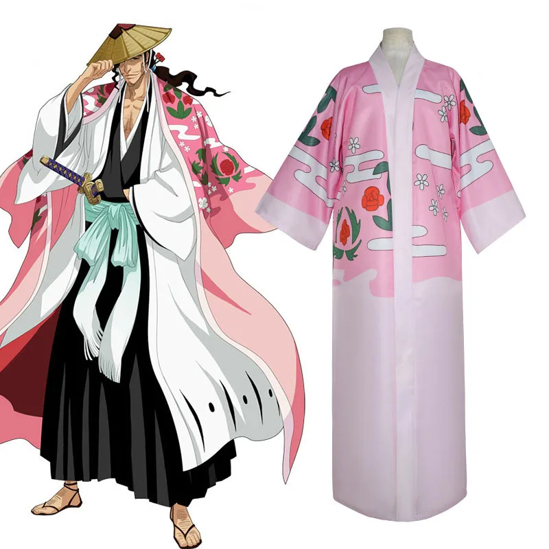 Bleach Cosplay 8th Division Captain Kyouraku Shunsui Unisex Pink Cloak