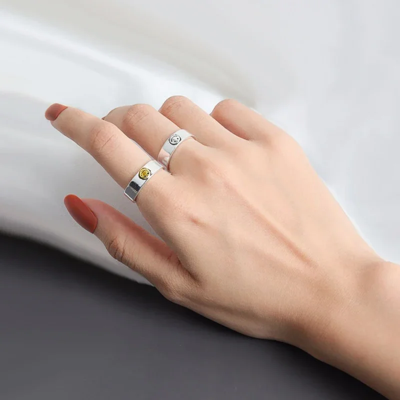 

925 Sterling Silver Engagement Smile Rings Fashion Simple Smiling Face Handmade Anillo for Women Girls Accessories Jewelry