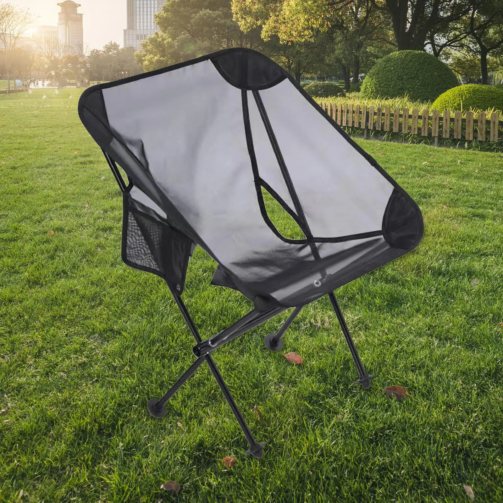 Folding Camping Chair Outdoor Concerts Fishing Durable Portable with Side Pocket