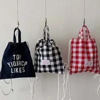 Kids Backpack Drawstring Closure Kids School Bags Children's Plaid Backpack For Boys Girls Canvas Bag School Bags 1