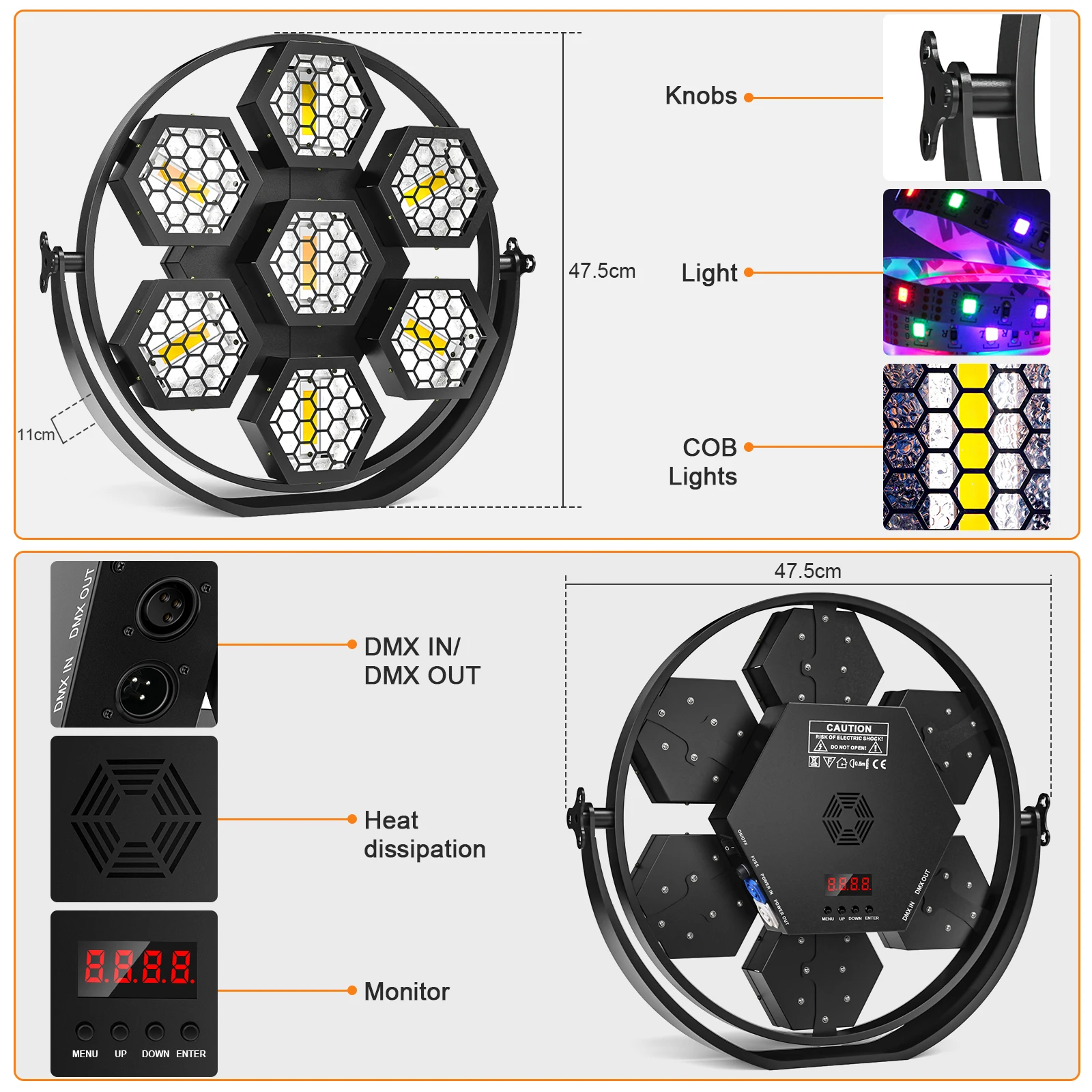 DayFlicker 7x50W Retro Light RGBW COB LEDs Lighting High Brightness Uplight DMX512 Sound Activated for Church Concert Wedding 6