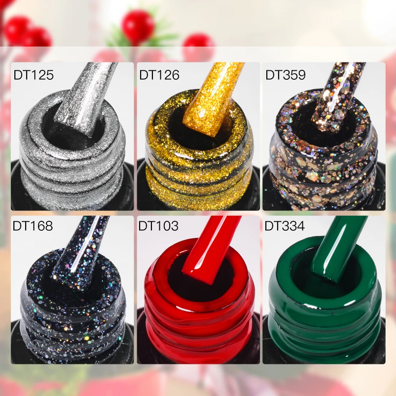 MEET ACROSS 7ml Christmas Color Serises Gel Nail Polish Red Green Semi Permanent UV Gel Varnish For Manicure Glitter Nail Art 6