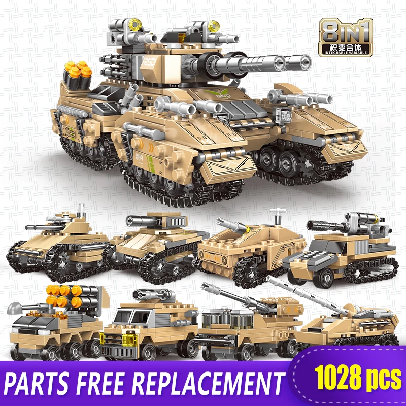 8-In-1 Emperor Tank Building Block Set Fai Da Te Cannon Transport Vehicle Rocket Car Self Assembly Bricks Sorpresa Giocattolo Di Compleanno Per Bambin