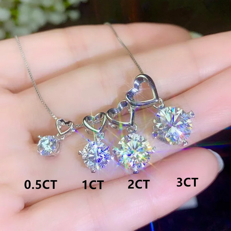 

Moissanite Pendants 0.5CT 1CT 2CT 3CT VVS Lab Diamond Necklaces for Women Anniversary Gift Heart Design Real 925 Sterling Silver