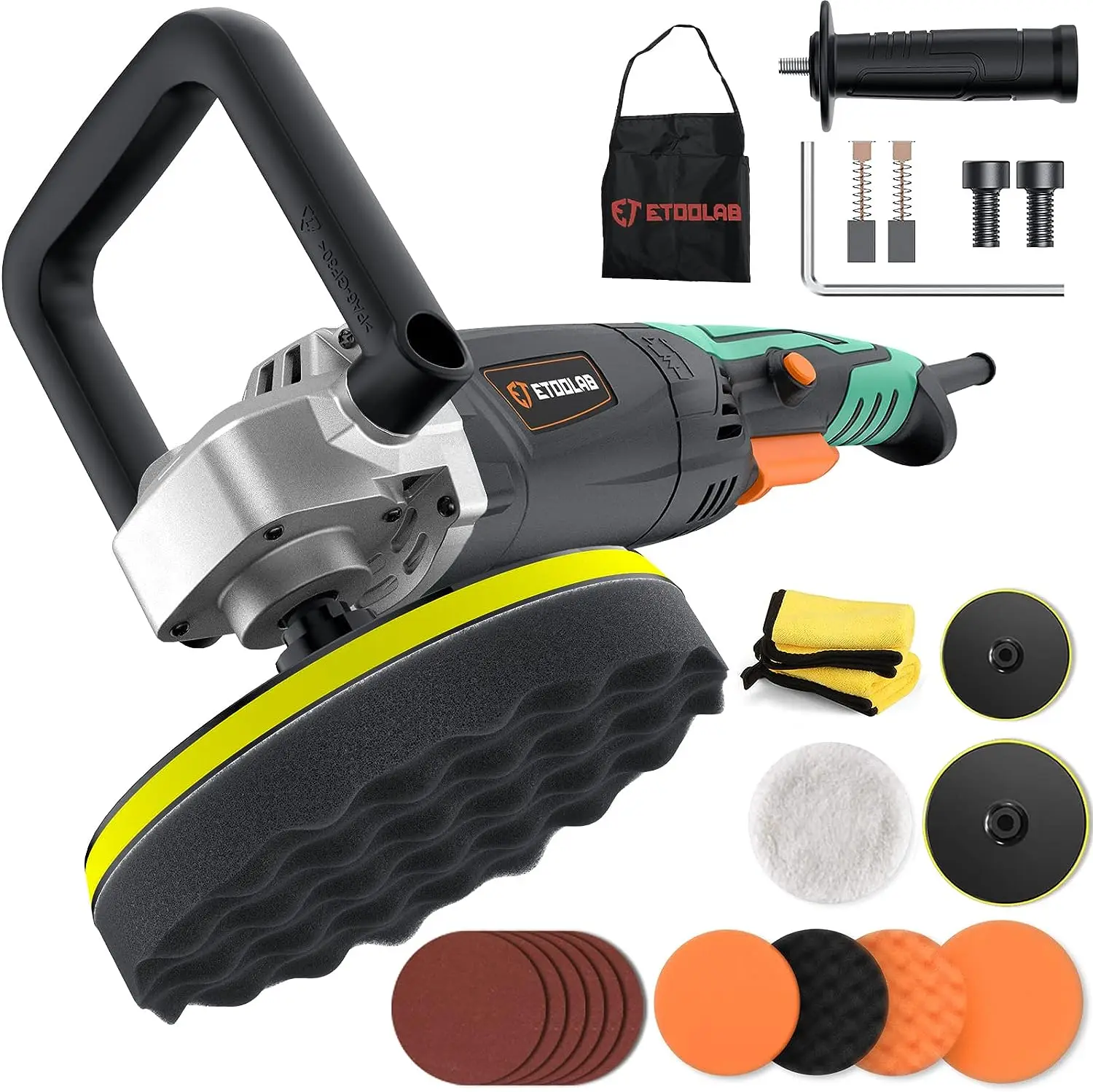 

Polisher Kit with 23 pcs Accessories, 7 inch/ 6 inch Rotary Buffer Polisher Waxer, 6 Variable Speed 1600-3500RPM, [Detachable Ha