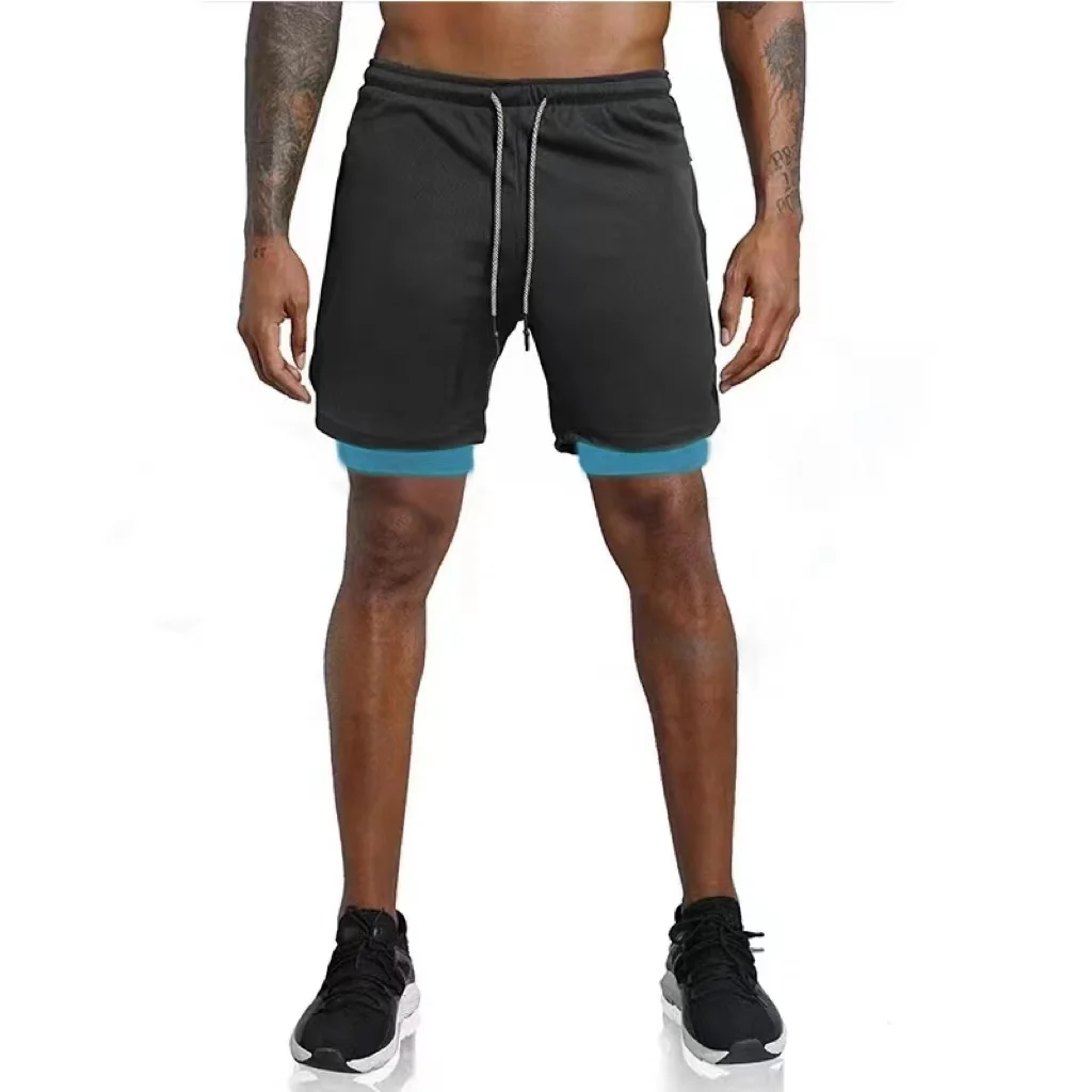 Gyms Fitness Shorts Men Summer Sportswear 2 In 1 Double-deck Compression Shorts Male Sports Tracksuits Track Joggers Short Pants 2