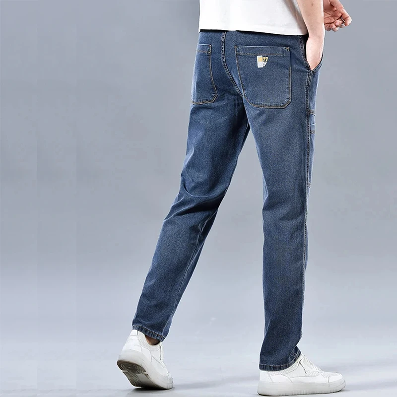 2024 Men's Summer Fashion Men's Jeans Multi-pocket Splicing Straight-leg Casual Denim Trousers Personalized Dark Blue Brand 6