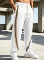 Pantalon long pour homme avec rayures patchwork, pantalon de sport décontracté à jambe droite, style streetwear, pantalon de survêtement ample et respirant à jambe large 3
