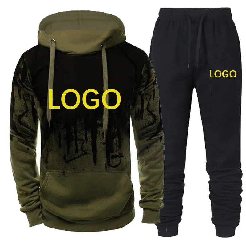 Mens Diy Logo Tracksuit Fashion Splash Ink Hoodies and Pants Design Youself Sport Suit Causal Autumn Male 2PCS Set 2022 summer men casual hooded sets men joggers tracksuit elastic waist trousers male clothes 2pcs sets спортивный костюм мужск