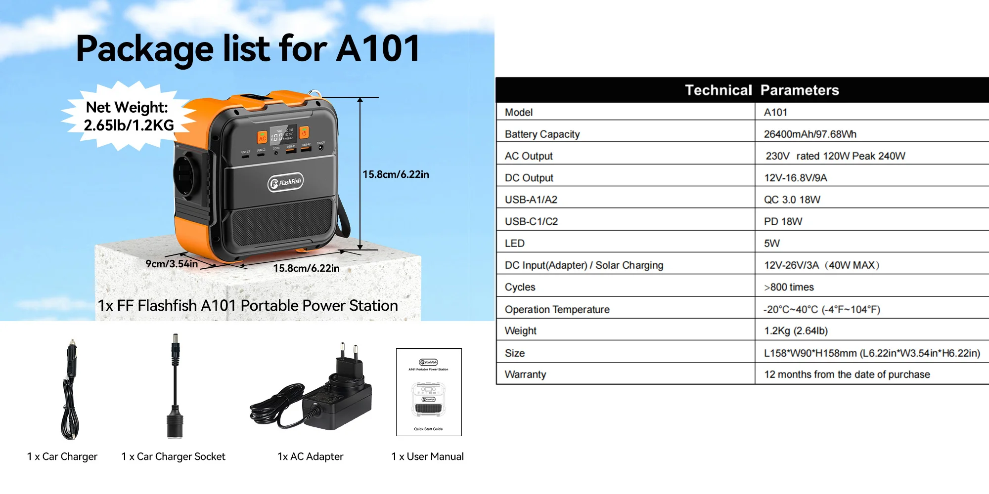 FF Flashfish 230V Mini akumulator przenośna elektrownia 120W 97.68Wh bateria generator słoneczny Power Bank typu C do samolotu