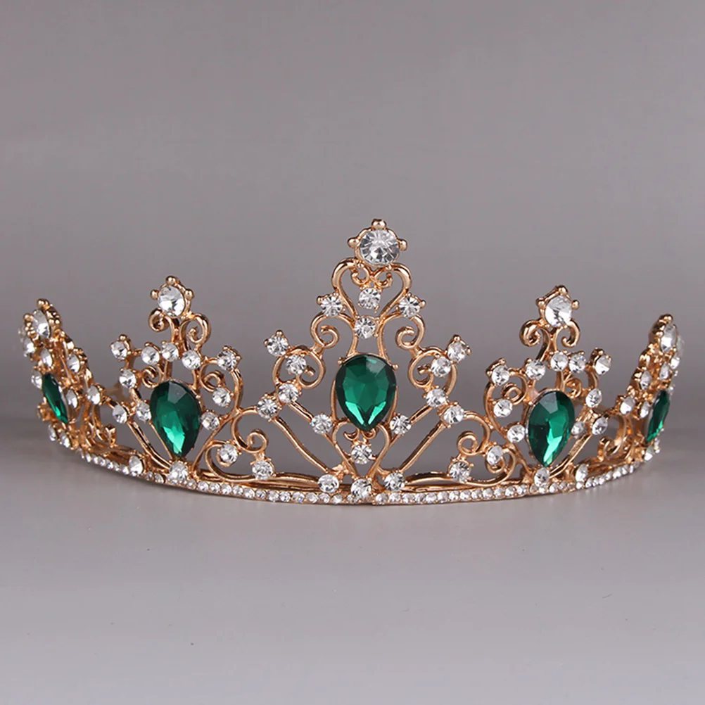 

Jewelry Alloy Tiara Lady Rhinestone Big HairCrown Decor Hair Headdress Bridal Headwear for Wedding Photo ( Green )