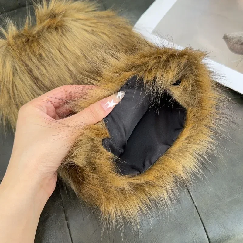 Women Faux Fur Leg Warmers Y2K JK Goth Solid Color Leg Boot Covers Harajuku Fur Foot Warming Cover Knee-length Hiphop Stockings