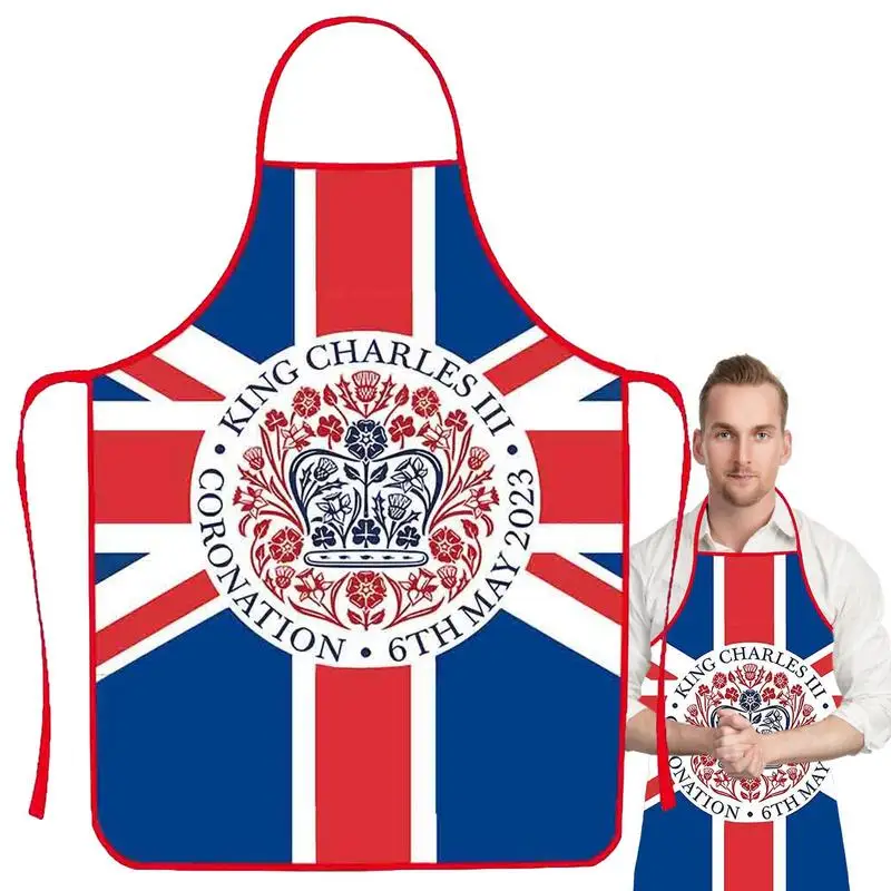 

Фартук для выпечки King Charles Coronation, многоразовые фартуки для приготовления пищи с принтом Union Jack, для приготовления пищи, гриля, выпечки, барбекю, парикмахера, бариста