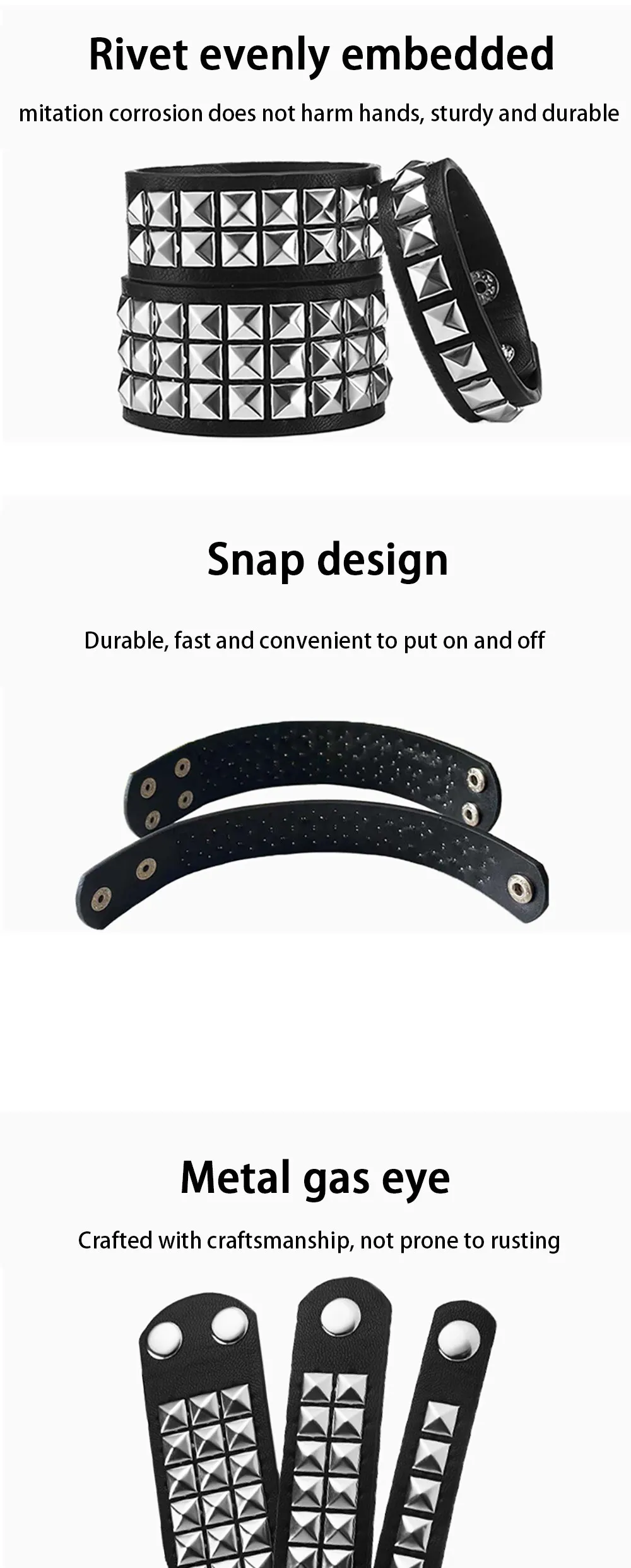 Y2K Handgelenk Fashion Square Bead Rivet Handgelenkschlaufe Personalisierte Retro Pyramide Punk PU Armband Gürtelband Geeignet für Männer Frauen – Detail 2