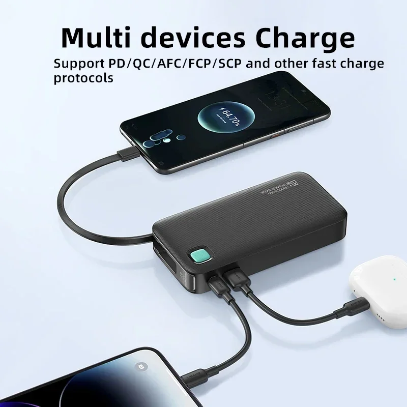 With Retractable Cable Power Bank 10000mAh For Smart Phone Power Bank PD 20W Fast Charging Portable External Battery Charger 5