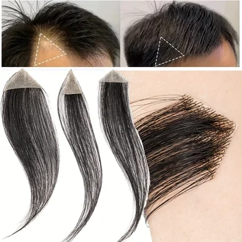 Topper per capelli da uomo ultrasottile - Capelli umani veri al 100%, toppa invisibile per la fronte senza cuciture e parrucchino per basette, dritto, colore 1B