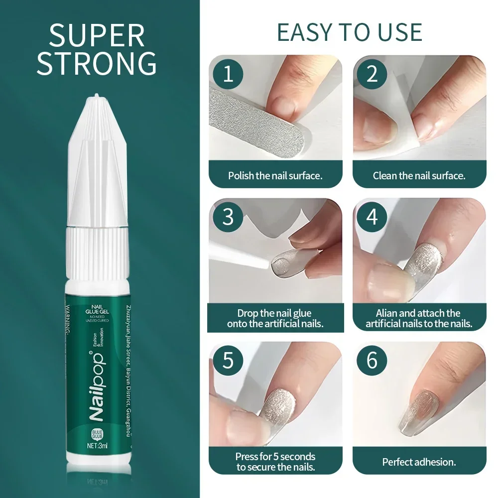 NAILPOP Super Strong No Cure Quick Dry Nail Bond Nail Glue Remover Set Easy Glue Off Debonder for Nail Tips Acrylic False Nails 4