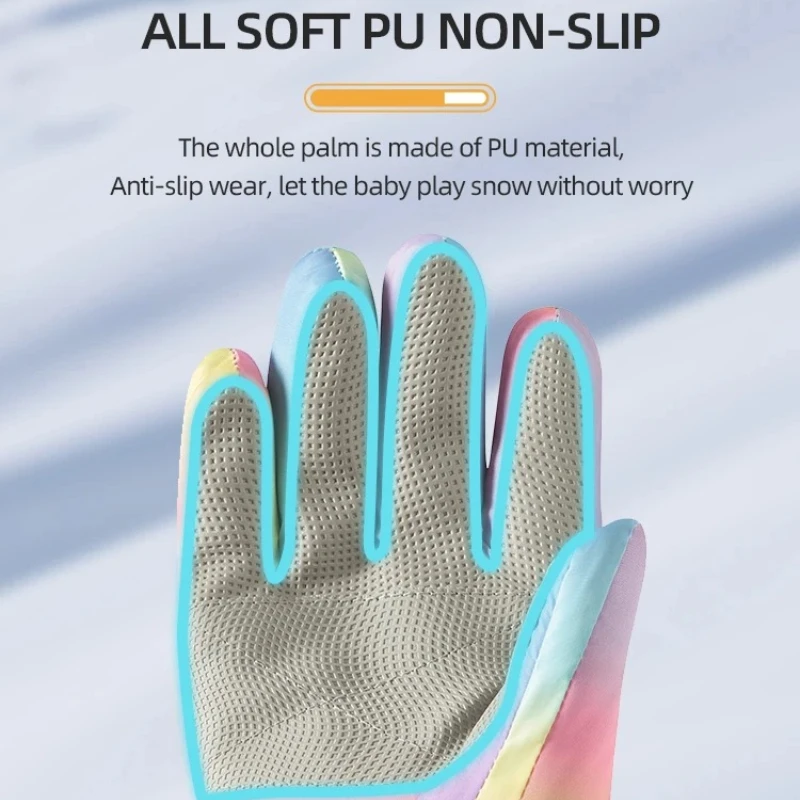 Children's Skiing Warm Gloves with Neutral Style, Winter Wool Lining, Anti Slip Outdoor Belt, Side Pull Waterproof Material