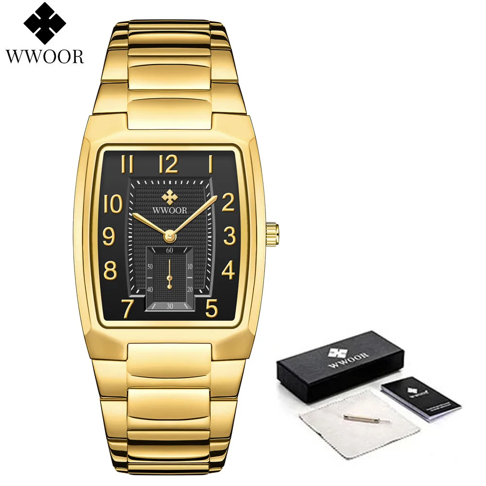 Wwoor-relógios Masculinos de Pulso de Quartzo de Ouro Quadrado de Luxo Marca Superior Negócio Novo Design 2023