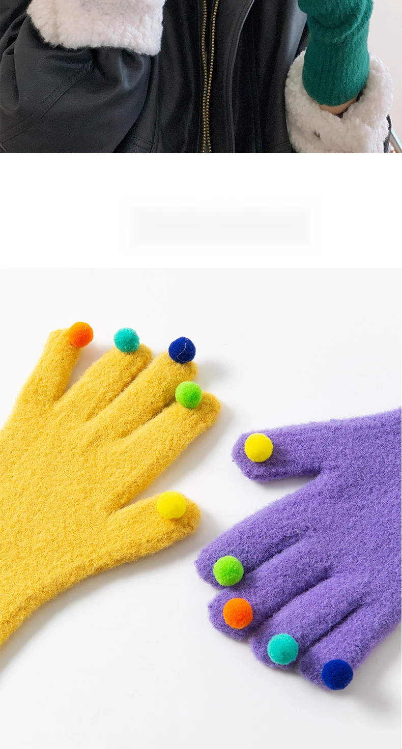 Plüschhandschuhe Mit Ball Damen Winter Warme Touchscreen Handschuhe_voghion.com
