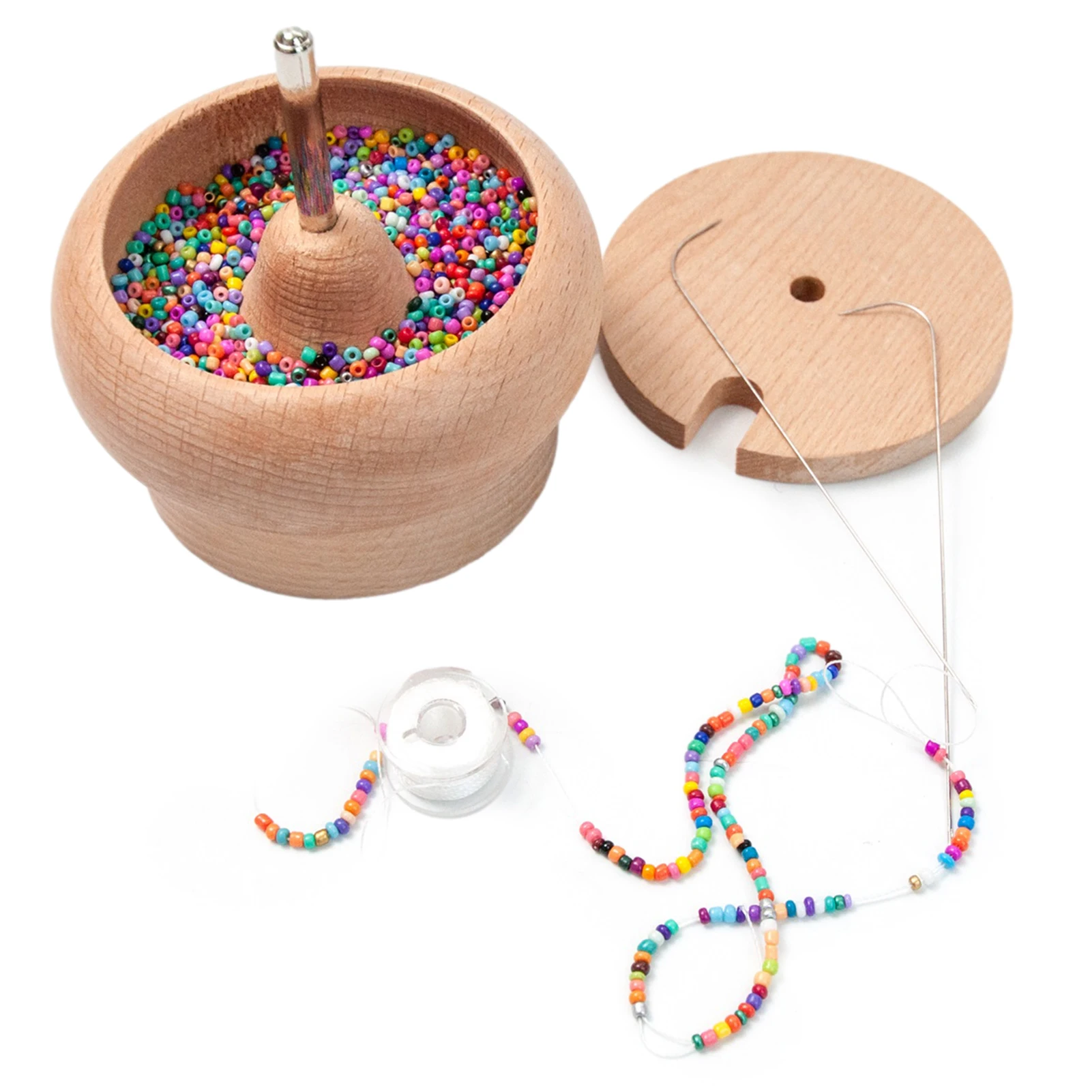Bead Spinner Bowl  Wooden Bead Spinner Kit with Beading Thread