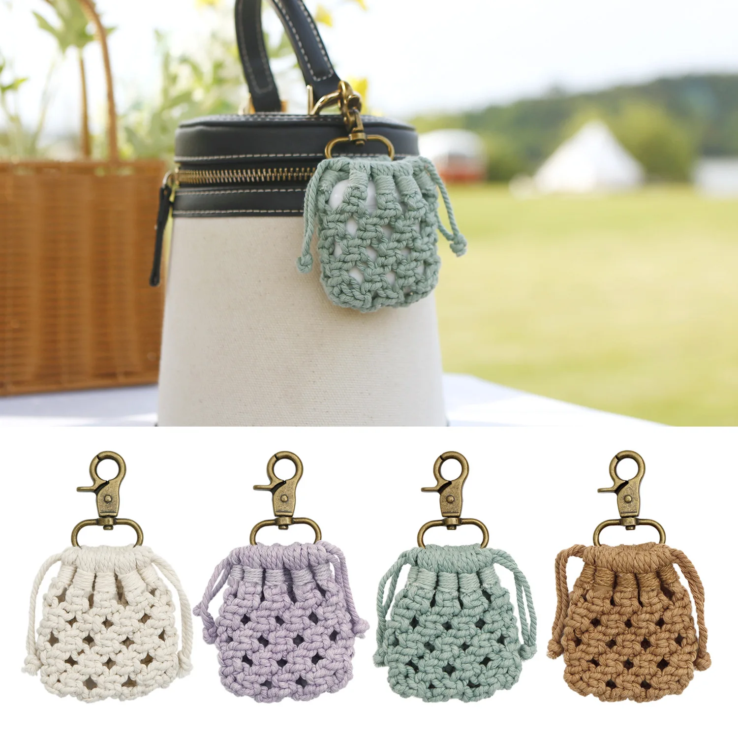 CrochetWovenDrawstringHeadphoneBagEarphoneHeadsetCaseForAirpods123ProProtective