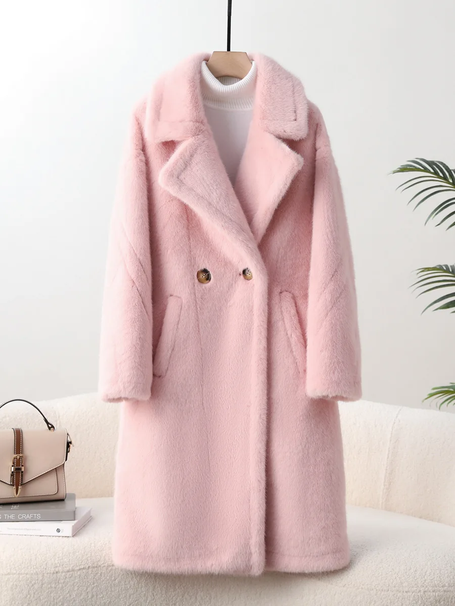 

M Family Teddy Bear Coat Women's 2023 Winter Imitation Mink Fleece Medium Length Leather and Fur Thickened