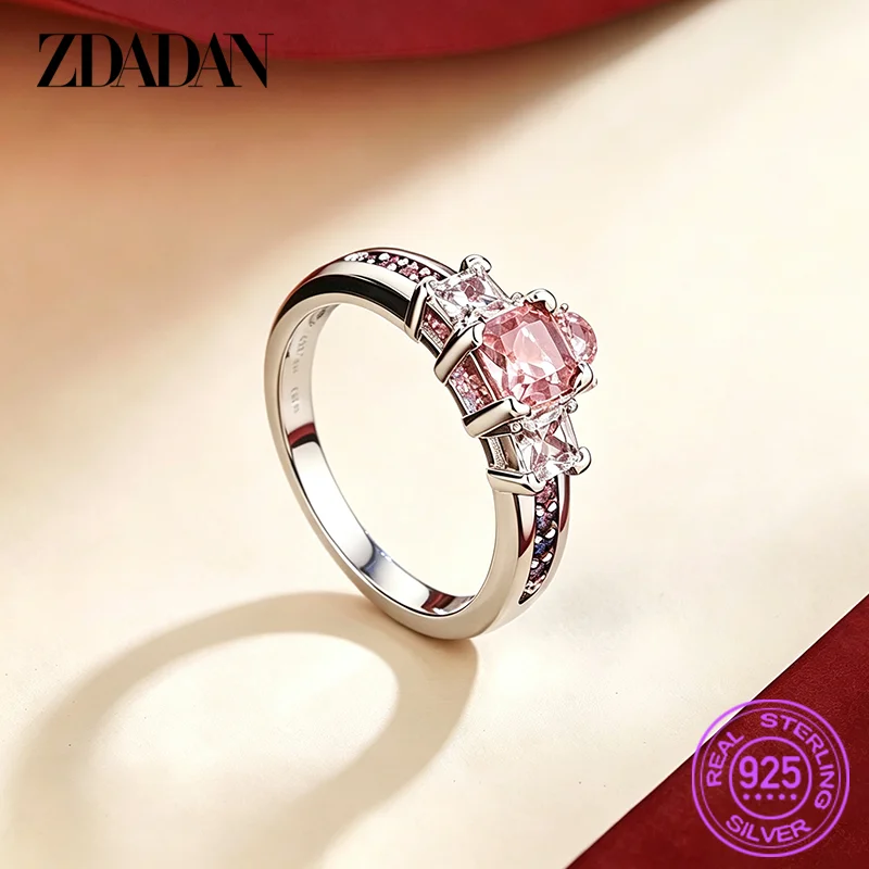 Zdadan 925 Silber quadratische rosa Zirkon ringe für Frauen Mädchen Modeschmuck