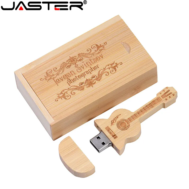 

Wooden Guitar USB Flash Drive 64GB Free Custom LOGO Wood Box + Pen Drives 32GB Wedding Photography Gifts Memory Stick 16GB 8GB