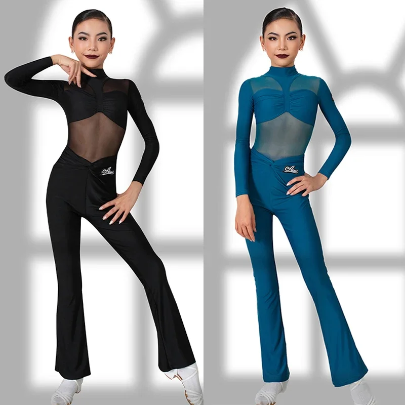 

Kids Latin Dance Clothes Girls Long Sleeves Tops Pants Training Practice Wear Cha Cha Rumba Samba Competition Clothing BL11483