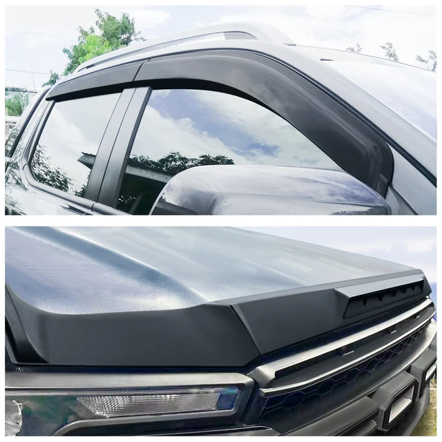 JHCHAN Wind Deflectors For Ford Ranger 2023-2024-2025 T9 Wildtrak Raptor Wildtrak X Platinum XL XLT Limited Tremor 4X4 Double Cab 4 Pieces Tinted Rain Deflectors