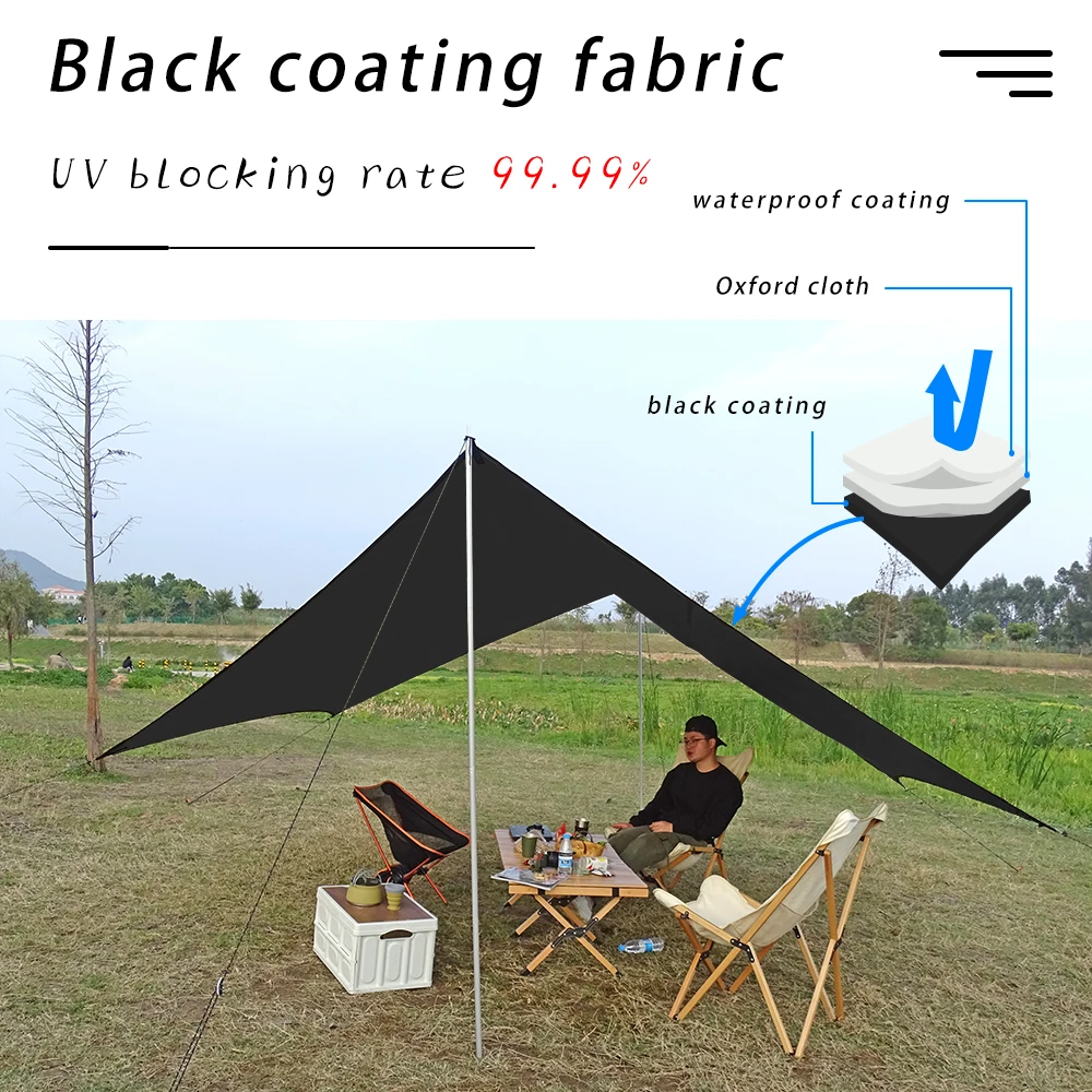 Waterproof tarpaulin waterproof tarp tarpaulin rain cover ultralight tarp Black Coating Tarp Waterproof Large 5x4.5 Hexagon Camping Flysheet Outdoor Picnic BBQ Sunshade Awning