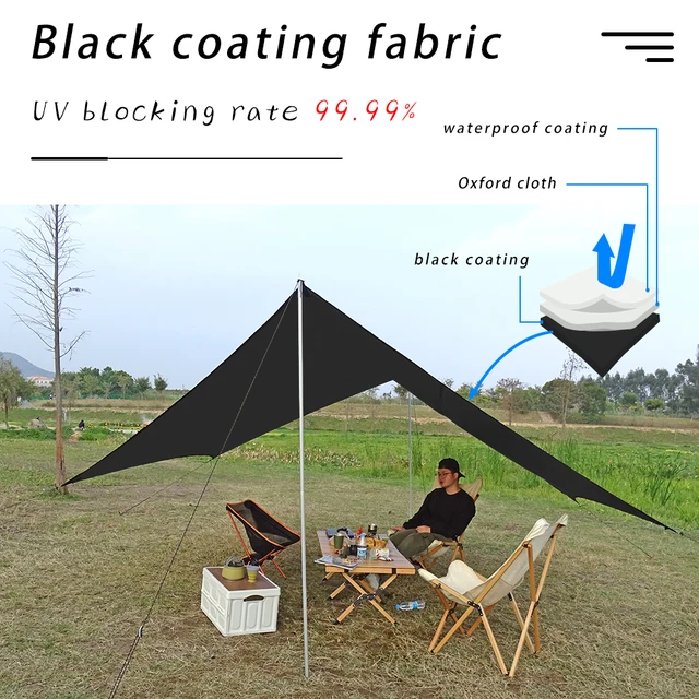 Fekete Bevonat Hexa Tarp Vinil Bevonatú 5X4.5 Kültéri Kemping Hexagon Flysheet Butterfly Shape Hexagonális Nagy Vízálló - Image 2