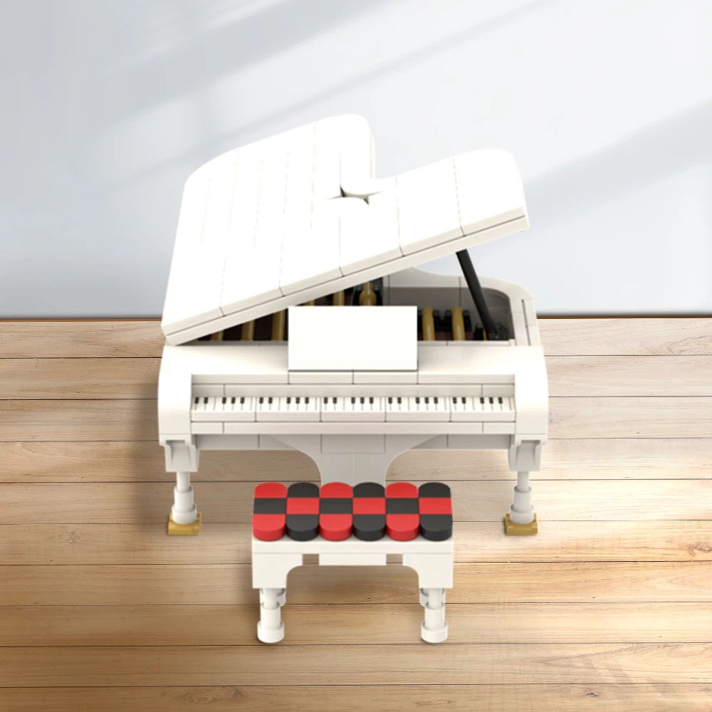 Moc Grand Piano Bianco Design Creativo Triangolo Bianco Modello Di Pianoforte Decorazione Piccola Particella Assemblaggio Building Block Puzzle Toy