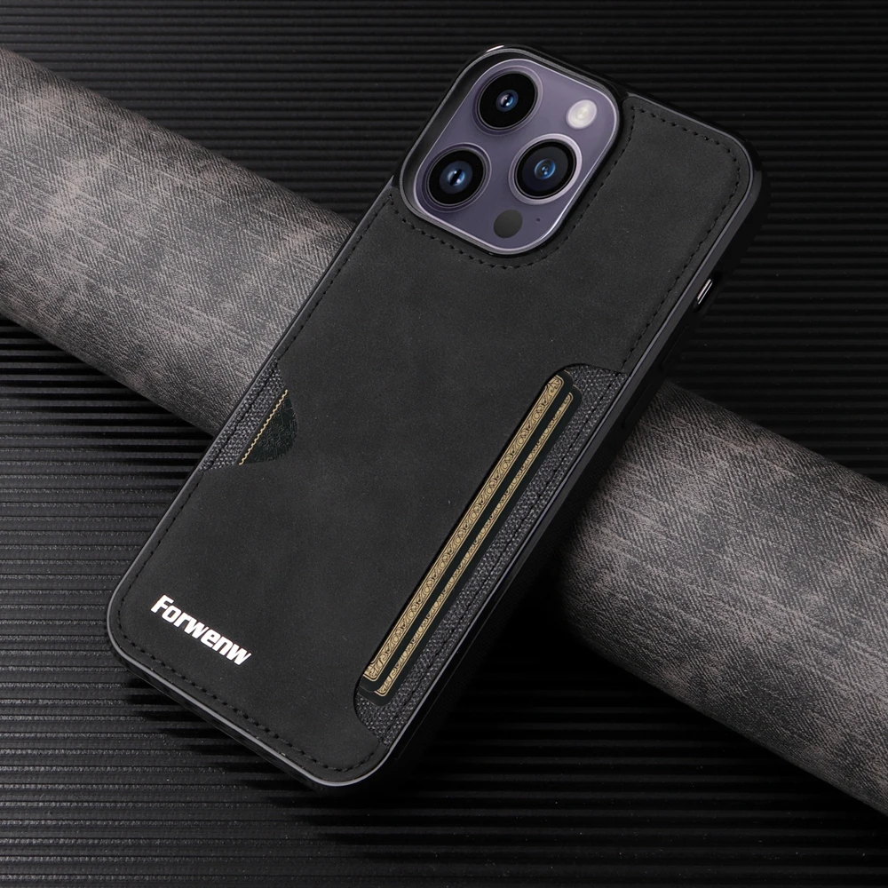 Vintage Leather Card Holder Wallet Phone Case - Shockproof Protective Cover