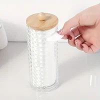Acrylic Makeup Cotton Pad Holder, Clear Diamond Pattern Cotton Pads Organizer Dispenser Bathroom Jars for Round Cotton Display 1