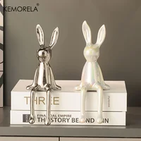 1PCS Ceramic Long-Eared Sitting Rabbit Room Ornaments Statue Luxury Home Decoration Accessories High-End Home Art Aesthetics 3