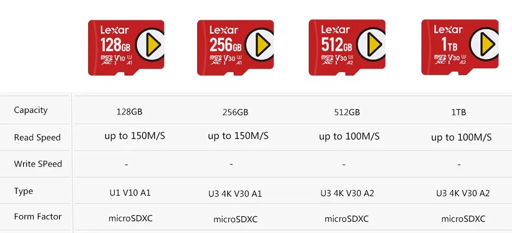 Lexar 스위치 게임 카드 메모리 카드, 닌텐도 게임 폰용, 128GB, 256GB, 512GB, 1TB TF 마이크로 SD 카드, U1 U3, 4K, V10, V30 마이크로 SD 카드