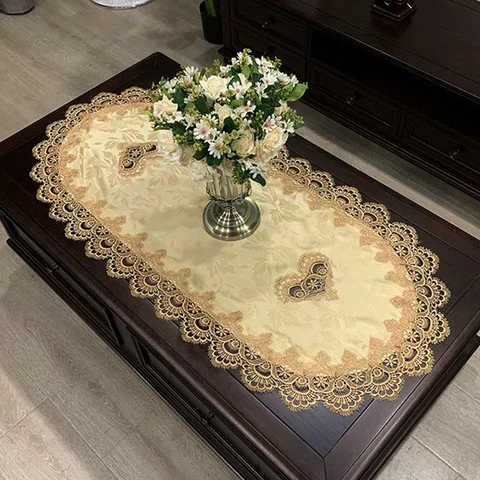 

Modern Oval Tablecloth European Embroidered Tea Table Cover Lace TV Cabinet Covers for Home Hotel Decor