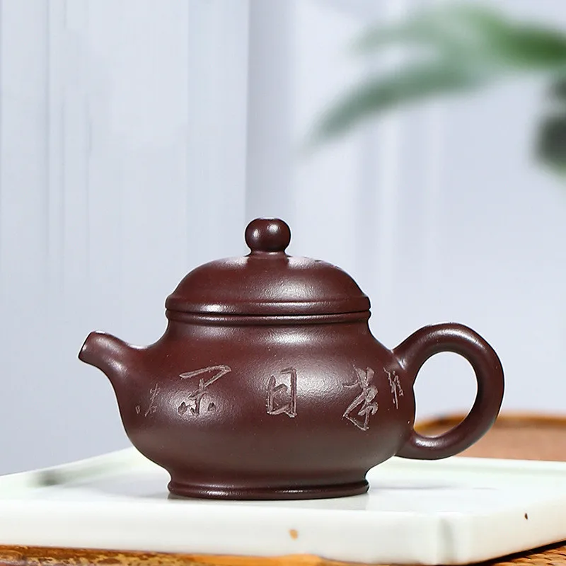 

110cc Aged ZINI chinese yixing zisha purple clay handmade small Fanggu Teapot