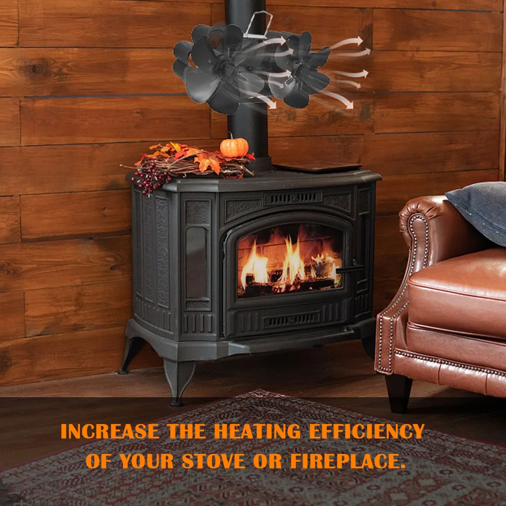 12 Blades Wood Stove Fan Efficient Heat Powered Fireplace Fan Save Fuel  Thermoelectric Eco Friendly Burner for Log Wood Burning