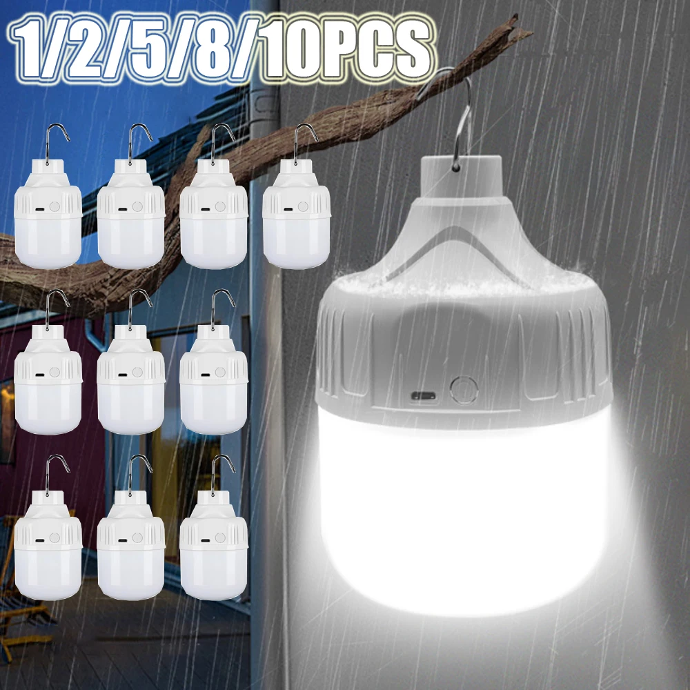 1-10pcs super bright rechargeable LED lantern waterproof portable camping light emergency search light for outdoor hiking BBQ