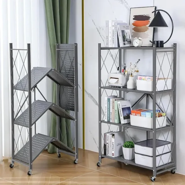 Étagère Métallique Pliable Multi-Usages – Rangement sans Montage pour Cuisine, Salon ou Bureau 1