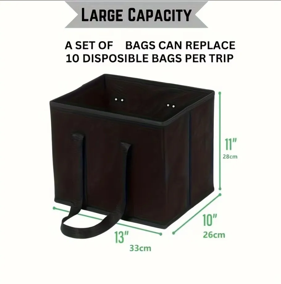 Foldable Reusable Grocery and Utility Tote with Handles and Sturdy Base