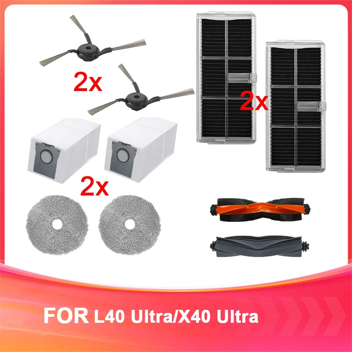 FZFZ Accessories for L40 Ultra/X40 Ultra Robot Vacuum Cleaners Rag Dust Bag HEPA Filter
