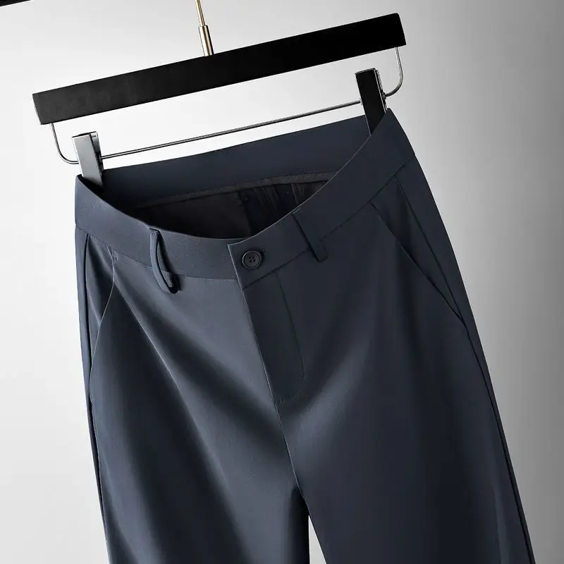Comfortable Minimalist Business Casual 2024 Summer Men's New Spliced Button Zipper Pocket Fashion Solid Slim Straight Leg Pants
