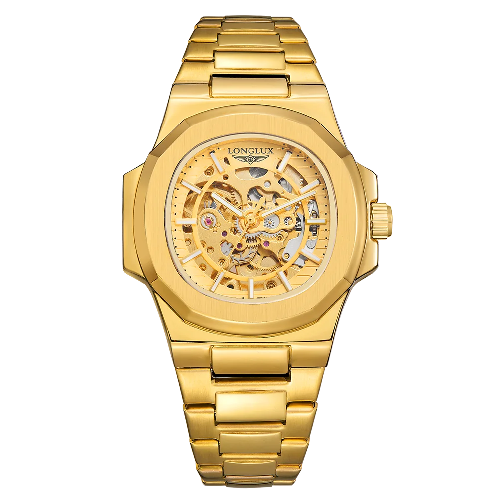 LONGLUX Männer automatische mechanische Uhr Luxusuhren wasserdicht Skelett Business billig Großhandel Edelstahl Geschenkuhr