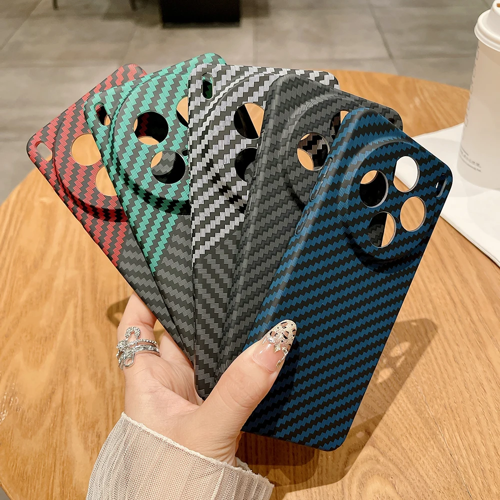 Slim Carbon Fiber Pattern PC Hard Case with Camera Protection, Durable Phone Cover