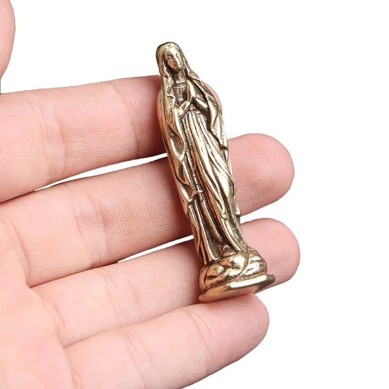 Pure Copper Vintage Blessed Virgin Mary Figurines Key Chains Pendants Brass Holy Mother Religion  living room decoration