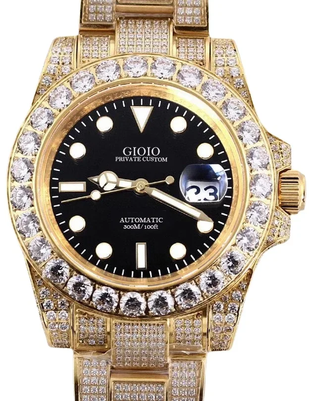 

men Gold automatic mechanical watch diamonds black